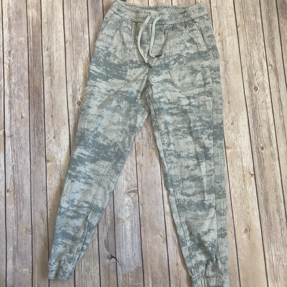 ATHLETA Womens Fog Camo Green Pockets Drawstring High Rise Farallon Joggers XXS